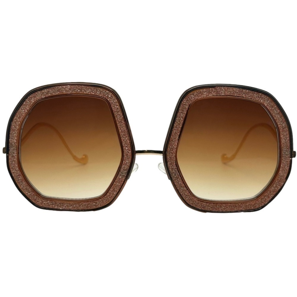 6177 | Brown Large Ladies Sunglasses with Glitter Accent